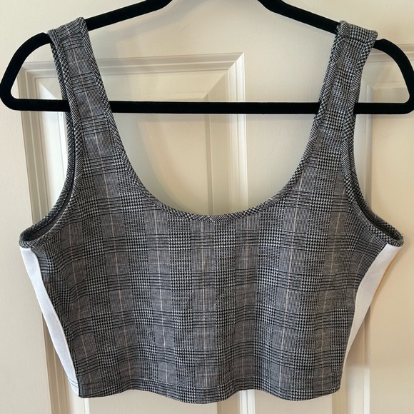 Glen Plaid Crop Tank with Rounded Neckline and Side Racer Stripe. - Picture 1 of 5